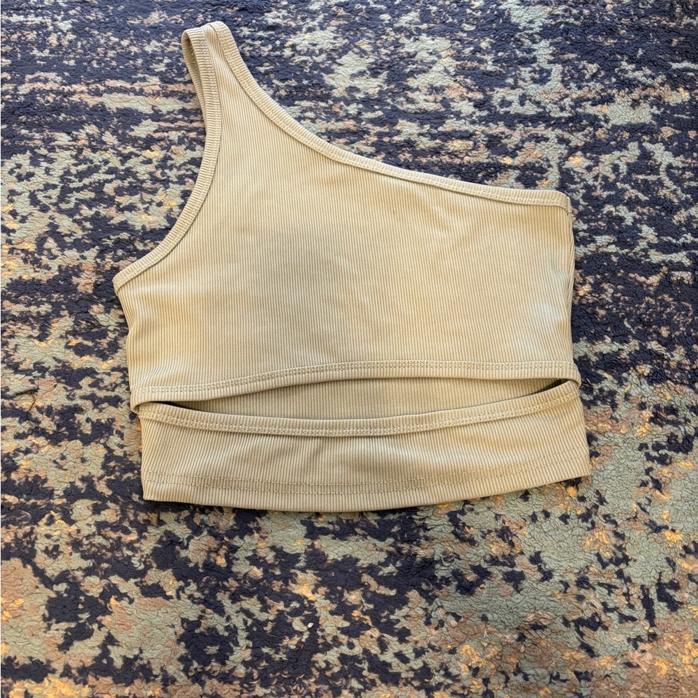 One-Shoulder Light Green Ribbed Women's Top